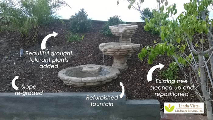 refurbished fountain by Linda Vista Landscape Services